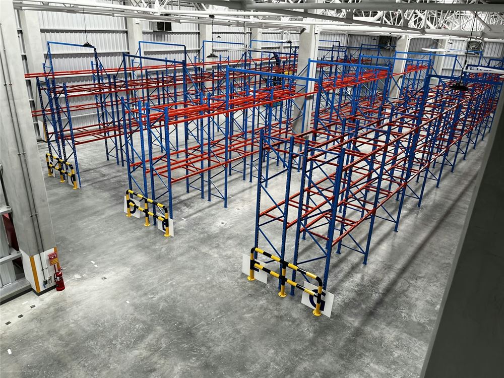 Overview of a racking layout in a large warehouse
